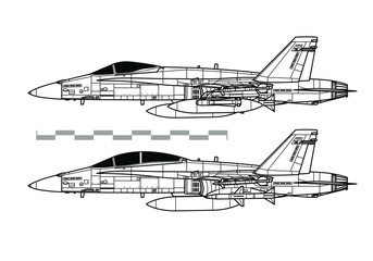McDonnell Douglas F-18 HORNET. Outline vector drawing