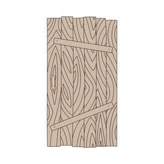 Wooden door in the old or fairy house cartoon vector illustration isolated.