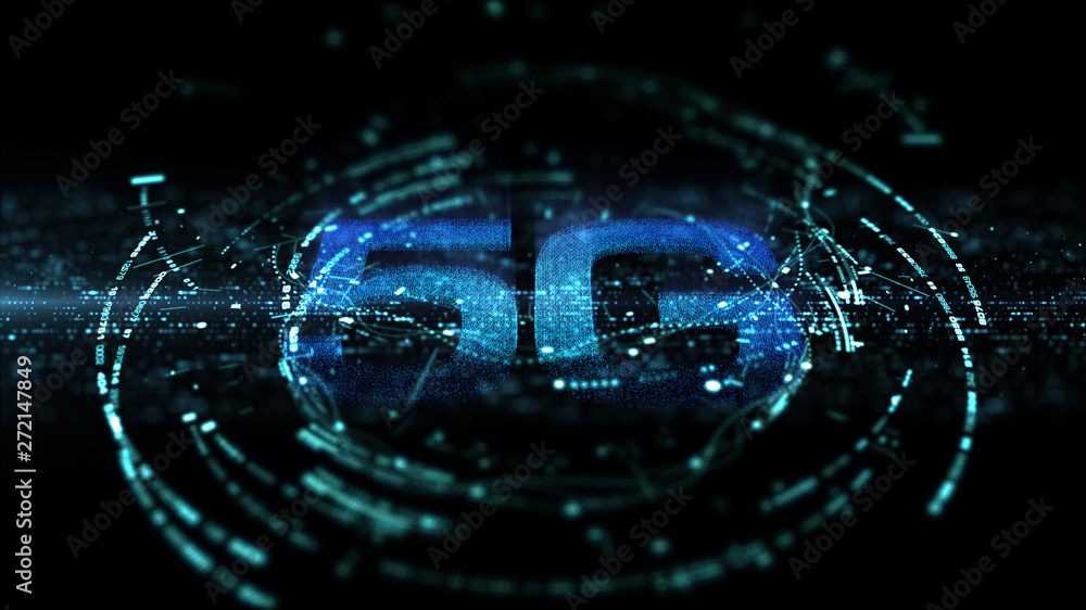 Poster futuristic holographic 5g icon digital wireless high speed fifth innovative generation for cellular 