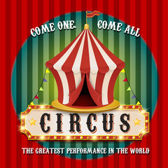 Vintage circus banner with bright bulbs. Carnival tent © Elena Baryshkina