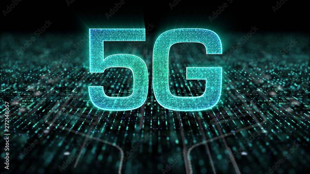 Poster futuristic holographic 5g icon digital wireless high speed fifth innovative generation for cellular 