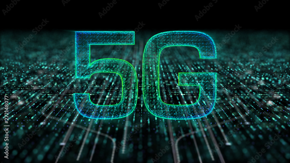 Poster futuristic holographic 5g icon digital wireless high speed fifth innovative generation for cellular 