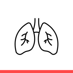 Lung vector icon, organ. Simple, flat design isolated on white background for web or mobile app