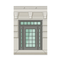 Antic classic house door or the building entrance vector illustration isolated.