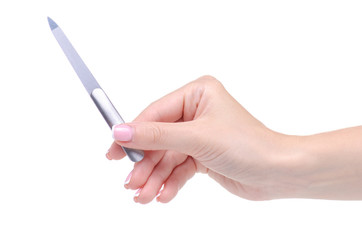 nail file in hand on white background isolation