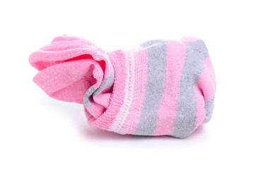 Pink socks cotton on white background isolation