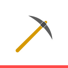 Pickaxe vector icon, digger. Simple, flat design isolated on white background for web or mobile app