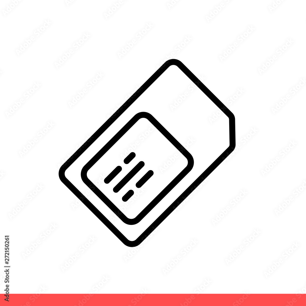Poster sim card vector icon, mobile chip. simple, flat design isolated on white background for web or mobil