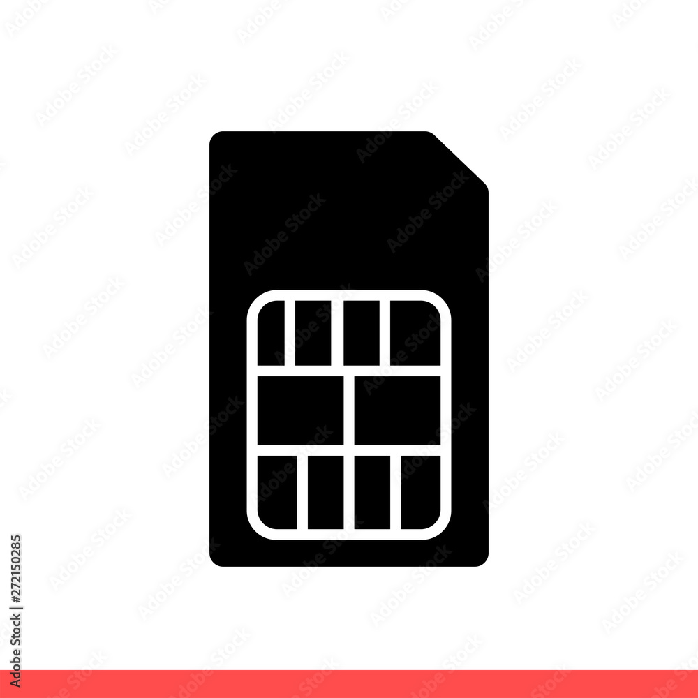 Poster sim card vector icon, mobile chip. simple, flat design isolated on white background for web or mobil