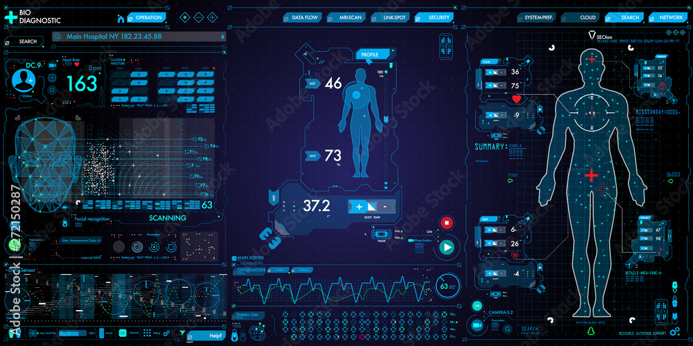 Poster medical technology ui computer set