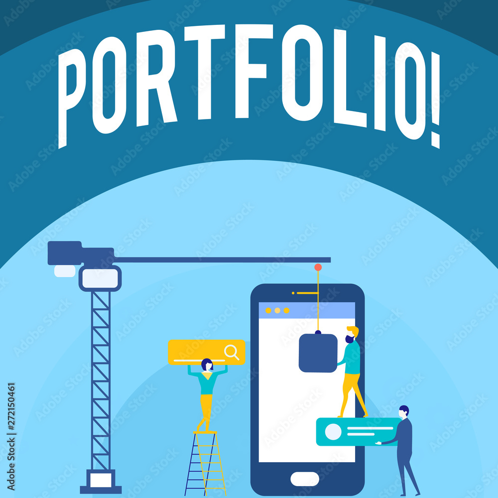 Poster handwriting text writing portfolio. concept meaning examples of work used to apply for a job combina