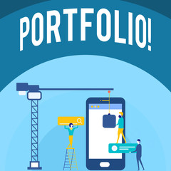 Handwriting text writing Portfolio. Concept meaning Examples of work used to apply for a job Combination of shares