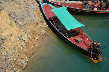 Fototapeta na wymiar Khao Sok National Park in Thailand - Fishing Boats