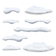Set of snow caps and snowdrifts 3d realistic vector illustrations isolated. © sabelskaya