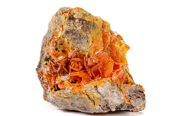Macro stone mineral Wulfenite on a white background