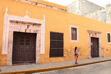 Yellow wall in Merida, Yucatan
