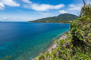 Fototapeta na wymiar Purple Turtle Beach Views around the caribbean island of Dominica West indies