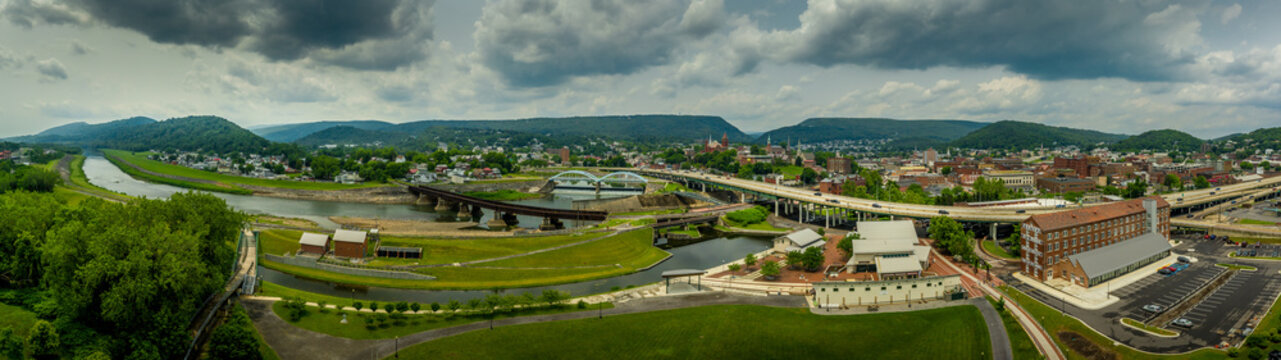 Aerial View Of Cumberland Maryland In Allegany County Along The Potomac River