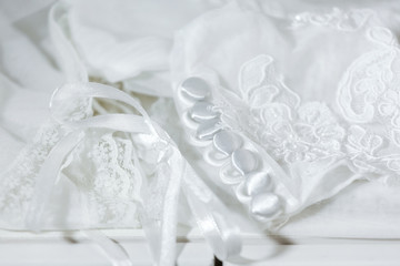 Obraz na płótnie Canvas Lace background white dress wedding button bridal marriage gift