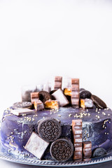 chocolate cake on white background