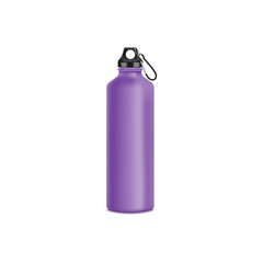 Mockup of blank purple aluminum sport bottle with fastening clip realistic style
