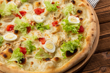 Restaurant pizzeria menu with delicious taste pizza Caesar 