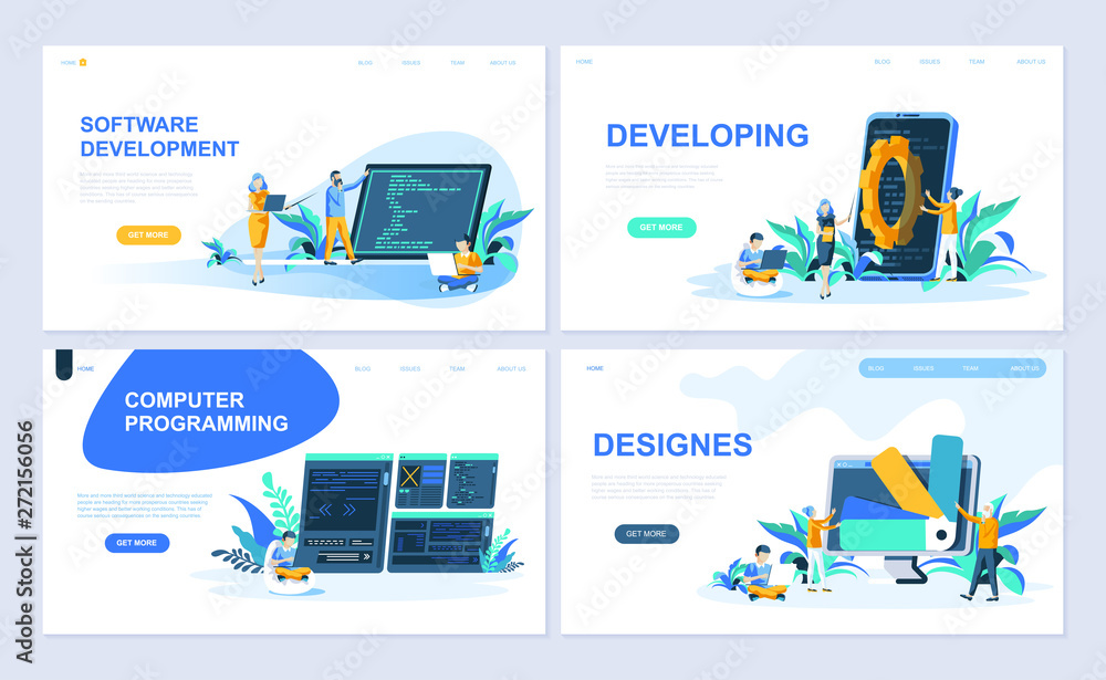 Poster set of landing page template for software, developing, designer, programming. modern vector illustra