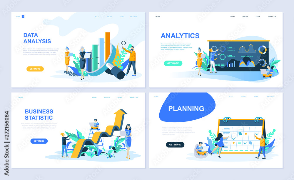 Wall mural set of landing page template for data analysis, analytics, business statistic, planning. modern vect