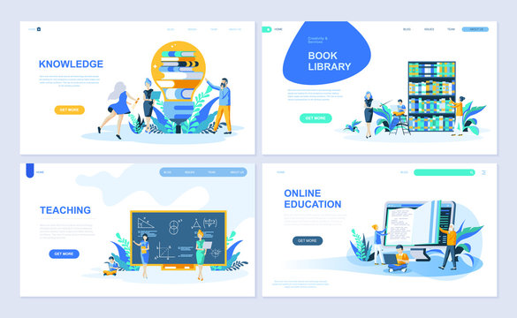 Set of landing page template for Education, Knowledge, Book Library, Teaching. Modern vector illustration flat concepts decorated people character for website and mobile website development.