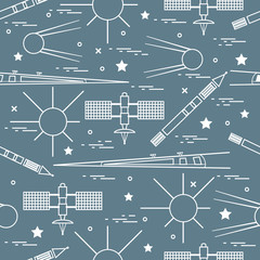 Seamless pattern with variety space exploration elements.