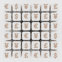 Background abstract business, cube or block finance currency sign for design, graphic resource. 3D render.