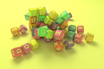 Illustrations of typography, bunch of ABC character, symbol or sign for graphic design or wallpapers. 3D render.