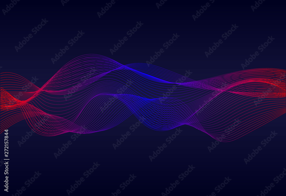 Aufkleber abstract wavy lines surface on dark blue background. soundwave of lines. modern digital frequency eq