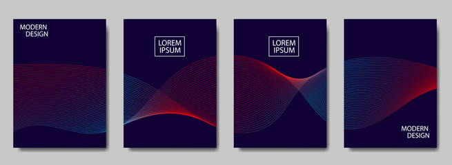 Colorful halftone lines wave cover of page layouts design. Modern design cover with halftone gradients. Dynamic poster template with abstract sound wave patterns. vector eps10