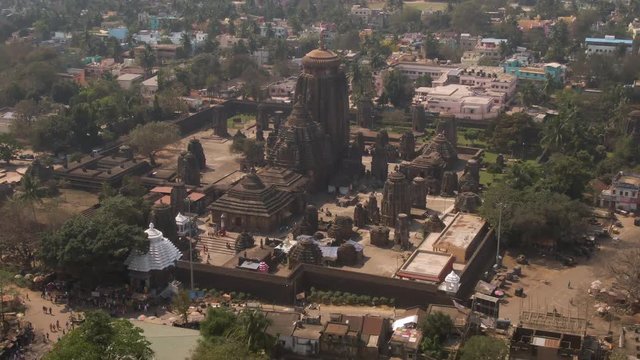 Bhubaneswar, India, "Lingaraja" temple, 4k aerial drone footage