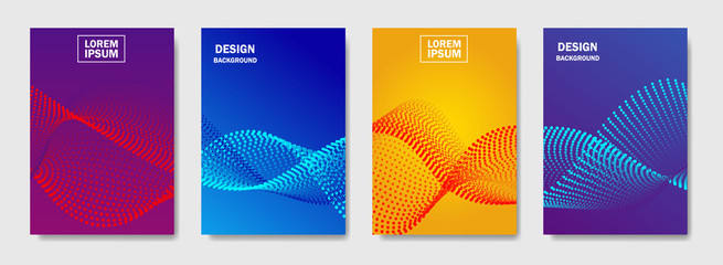 Colorful halftone lines wave cover of page layouts design. Modern design cover with halftone gradients. Dynamic poster template with abstract sound wave patterns. vector eps10