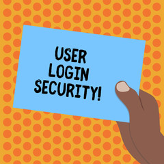 Writing note showing User Login Security. Business photo showcasing set of credentials used to authenticate demonstrating Drawn Hu analysis Hand Holding Blank Color Paper Cardboard