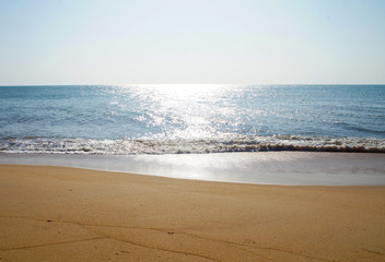 Sunny sandy coast on the ocean on the southern tropical island of Sri Lanka.