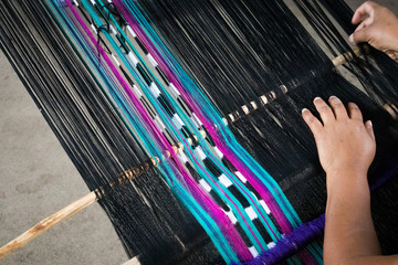 Mayan Woman Weaving on Traditional Belt-Loom in Guatemala