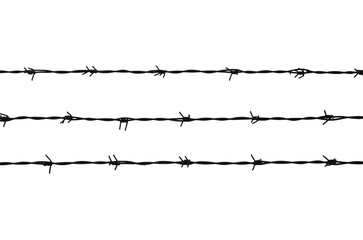 three lines of barbed wire on white