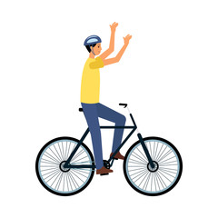 Man bicyclist riding on bike or finishing race flat vector Illustration isolated.