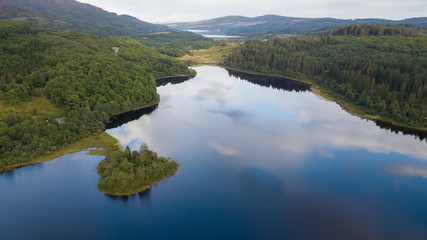 Aerial view of one of the many lake found in Isle of Skye, Scotland.