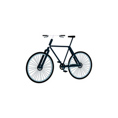 Black urben bike from side view, urban transportation icon in flat cartoon style