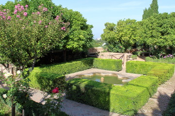 Garden in Alhambra Palace in Granada, Spain