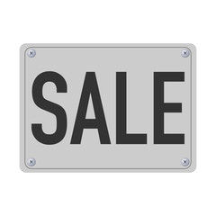 metal plate with sale written on it