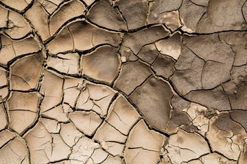 Detail of a cracked dry soil in water shortage time