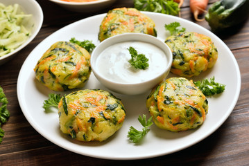 Vegetable cutlet from carrot, zucchini, potato