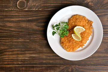 Chicken schnitzel, top view