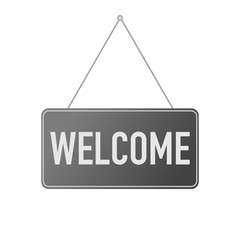 door hanging sign welcome on white background