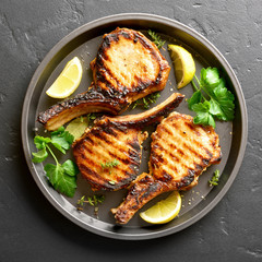 Grilled pork steaks